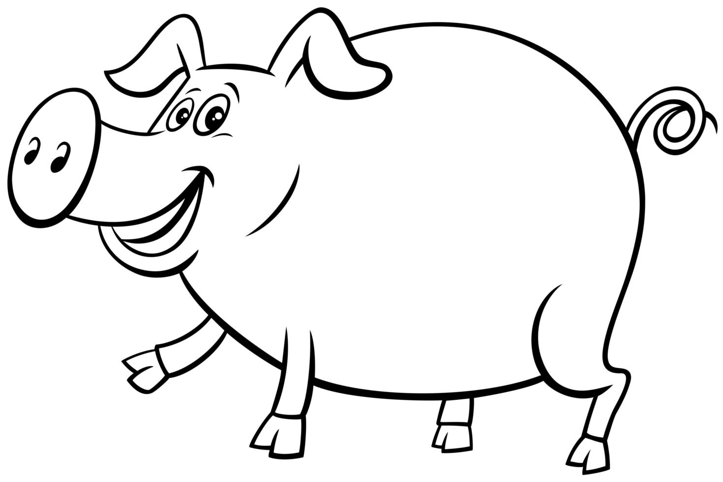 cartoon pig farm animal character coloring book page vector