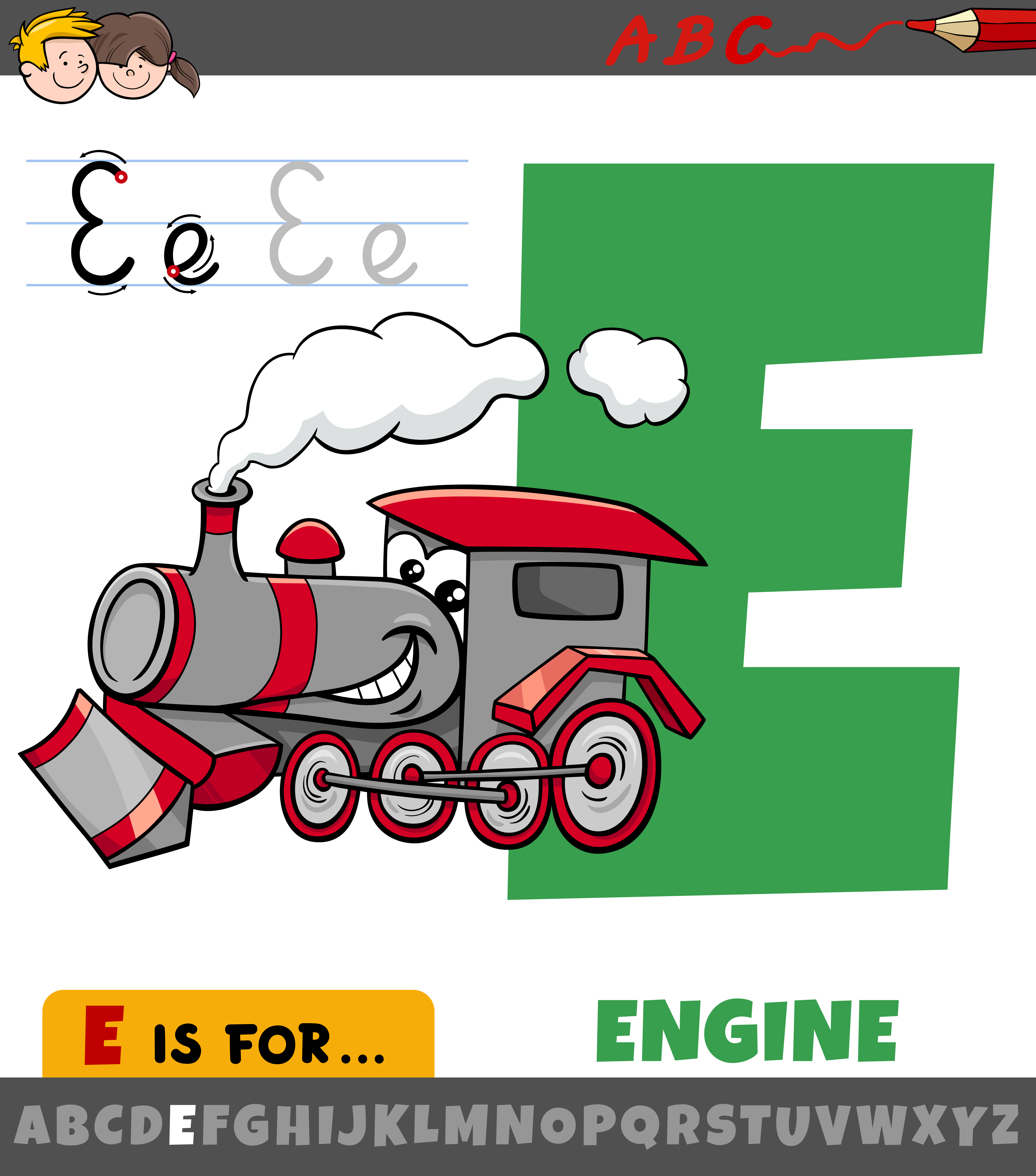 letter E worksheet with cartoon engine 1945158 Vector Art at Vecteezy
