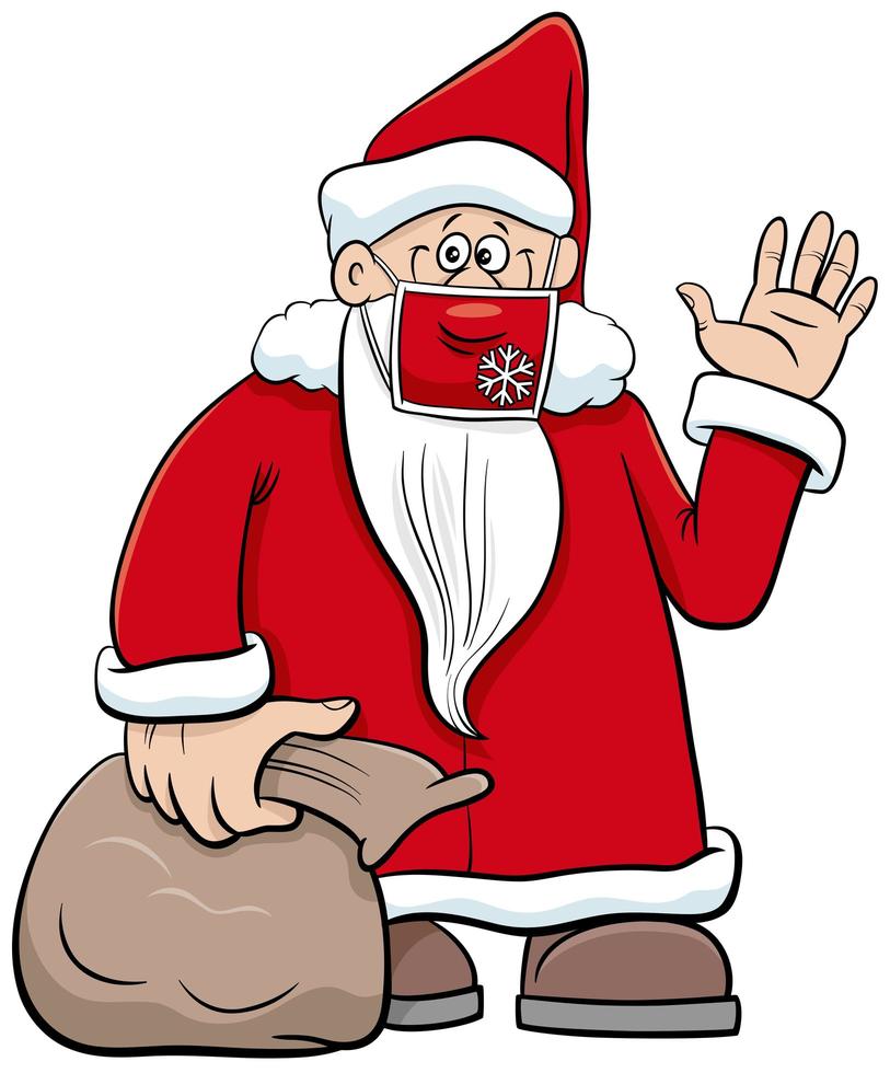 cartoon Santa Claus character with face mask on Christmas time vector