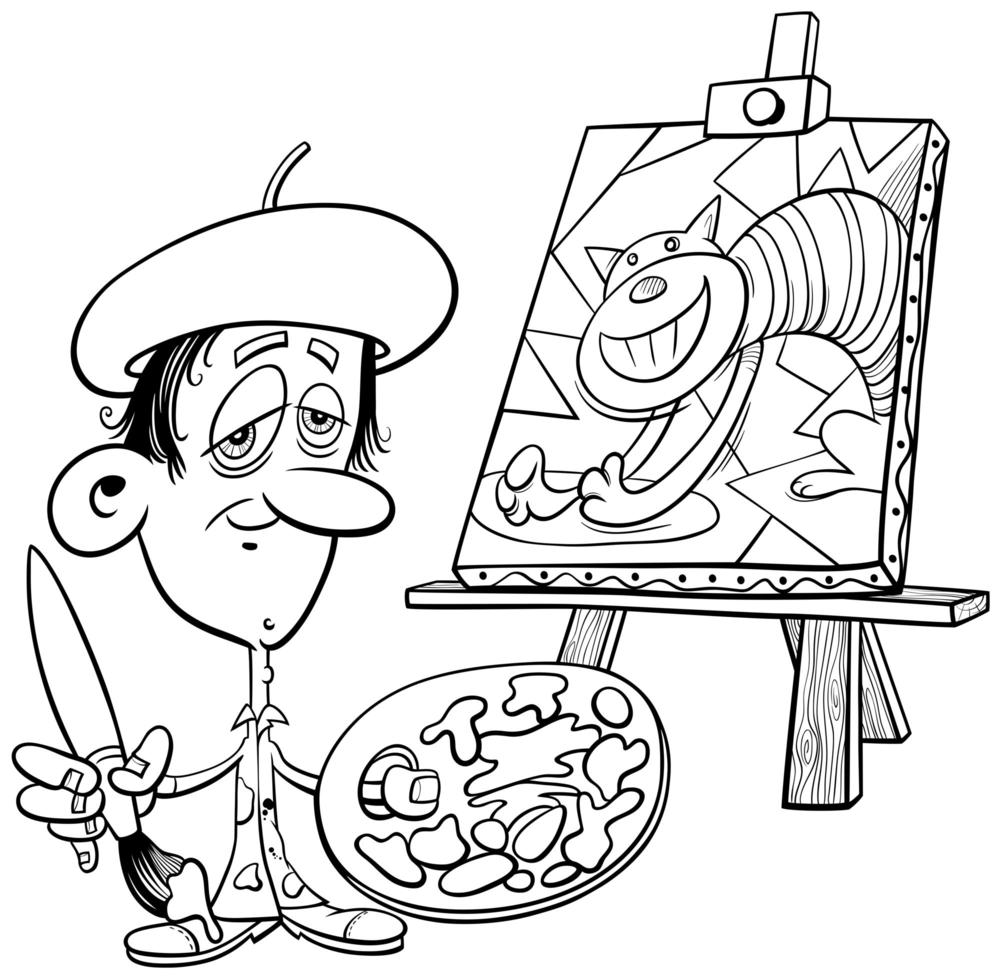 Download Cartoon Painter Artist Comic Character Coloring Book Page 1945173 Vector Art At Vecteezy