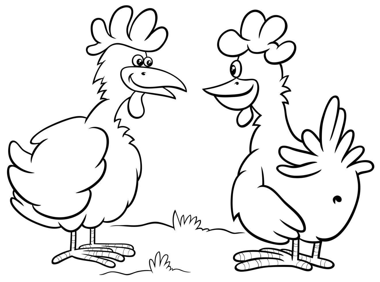 Dibujos animados de dos gallinas personajes hablando página de libro para  colorear 1945188 Vector en Vecteezy