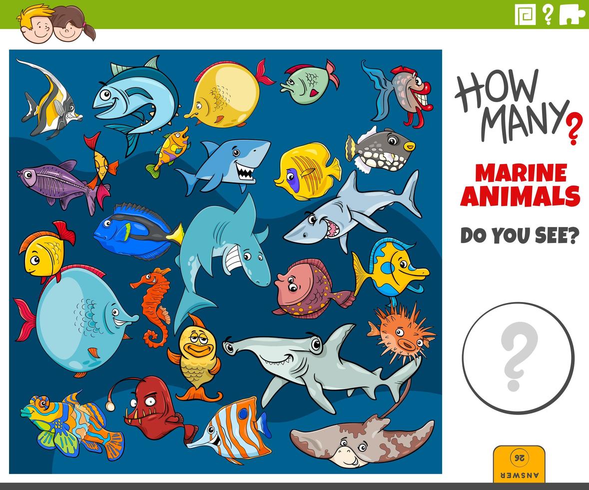 how many marine animals educational task for children vector