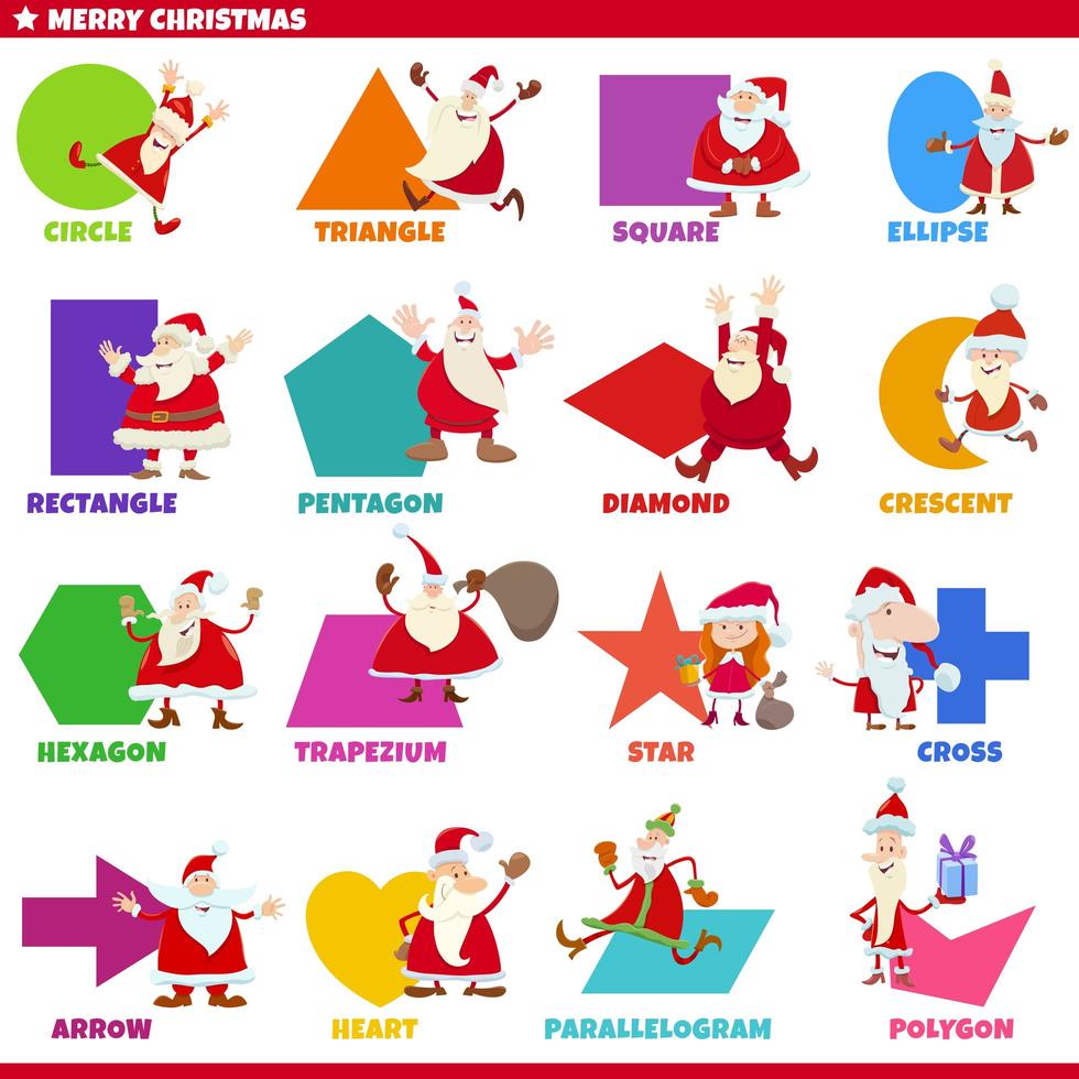 Conjunto de formas geométricas básicas con personajes de santa claus. vector