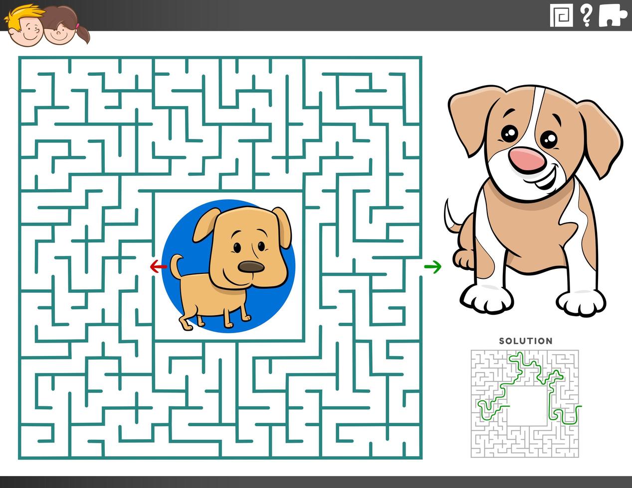 maze educational game with puppy characters vector