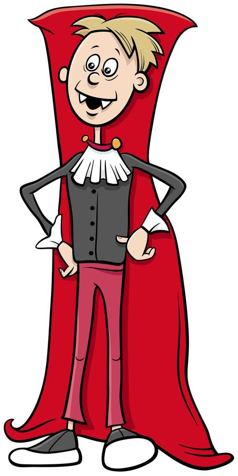 boy in vampire costume at Halloween party cartoon illustration vector