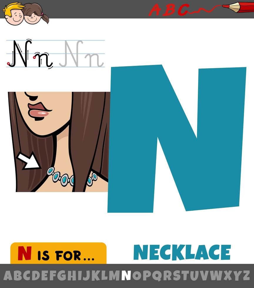 letter N worksheet with necklace object vector