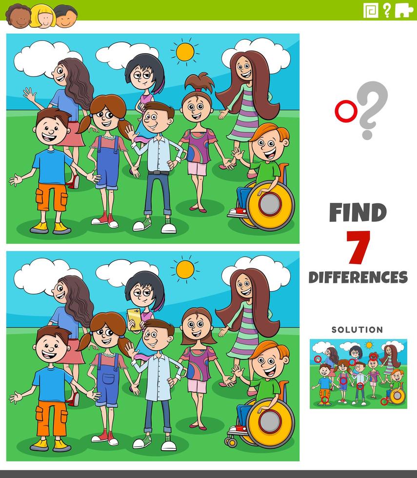 differences educational game with children and teens vector