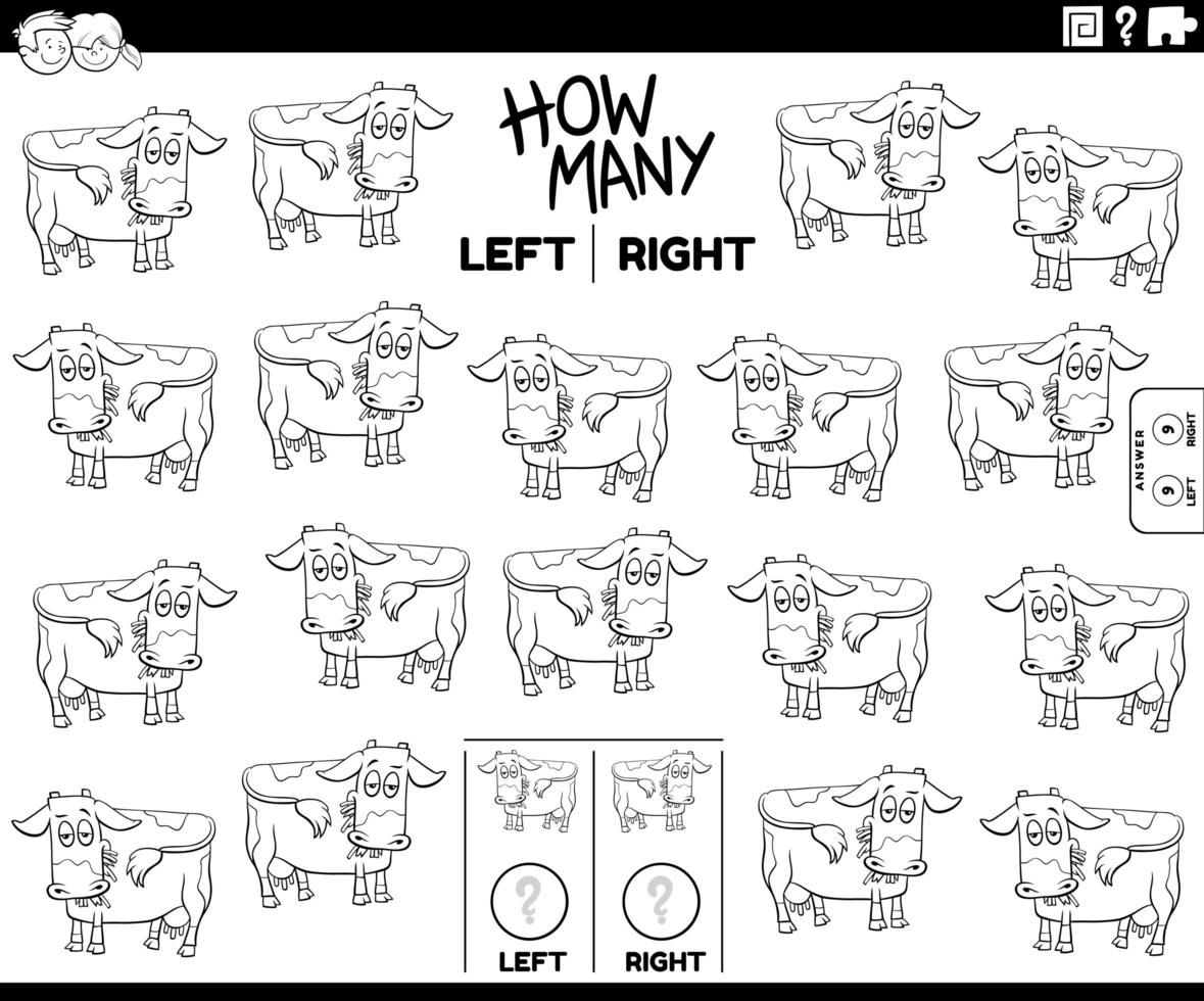 contando imágenes de izquierda y derecha de la página del libro de color de vaca vector
