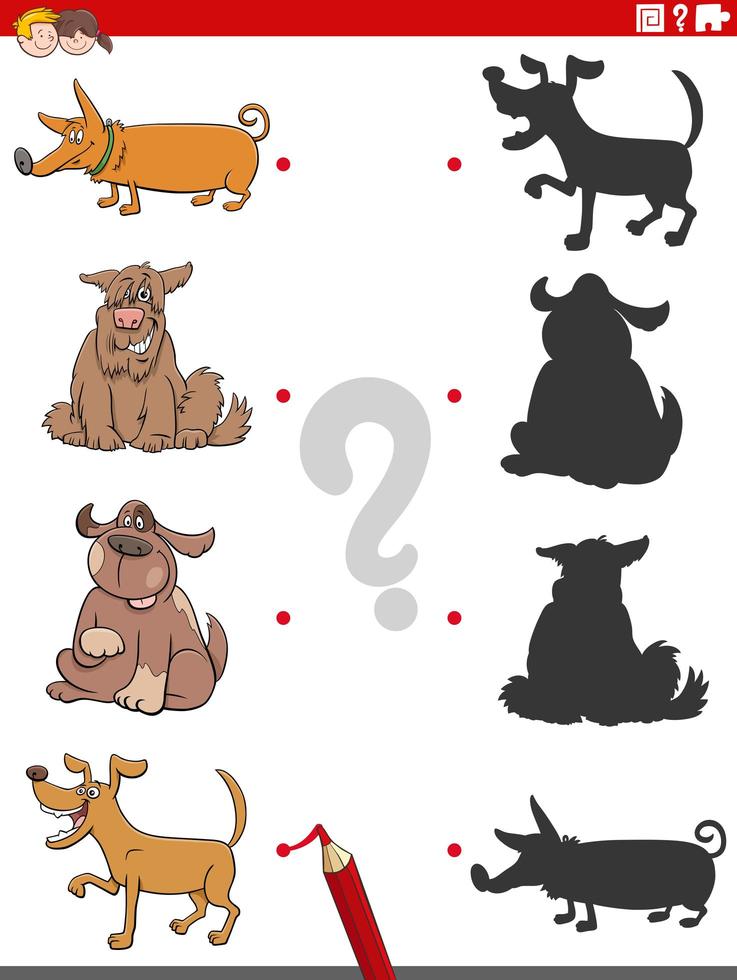 tarea de sombra con personajes de perros cómicos vector