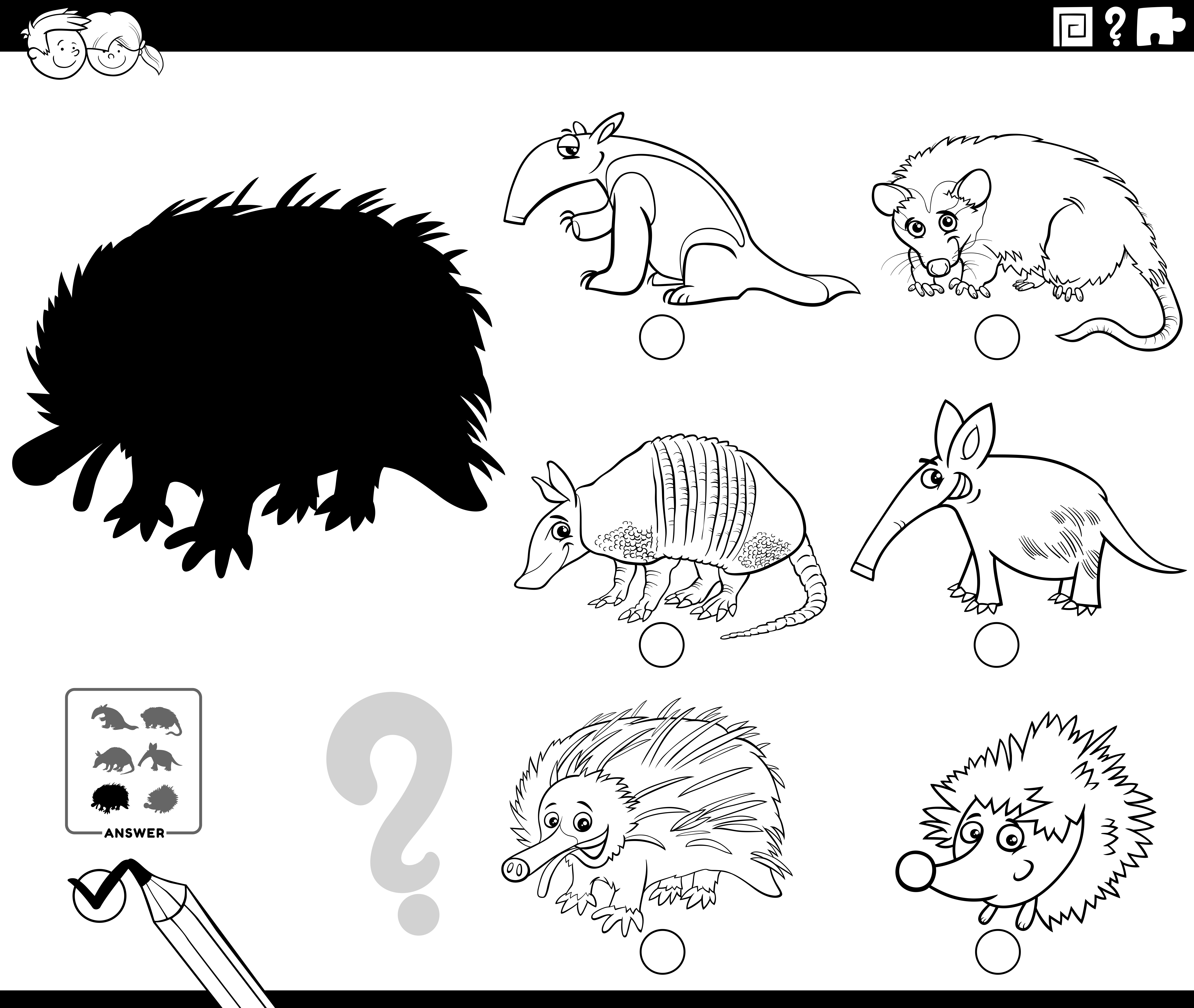 shadows game with cartoon wild animals coloring book page 20 ...