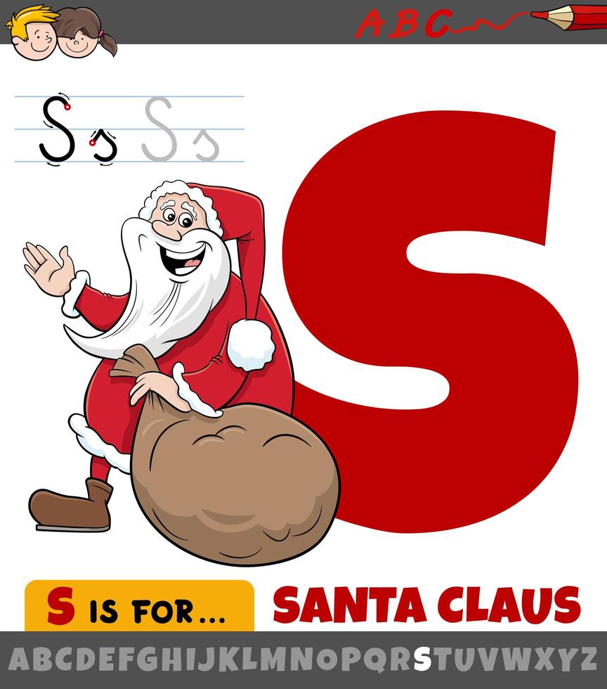 letter S worksheet with cartoon Santa Claus vector