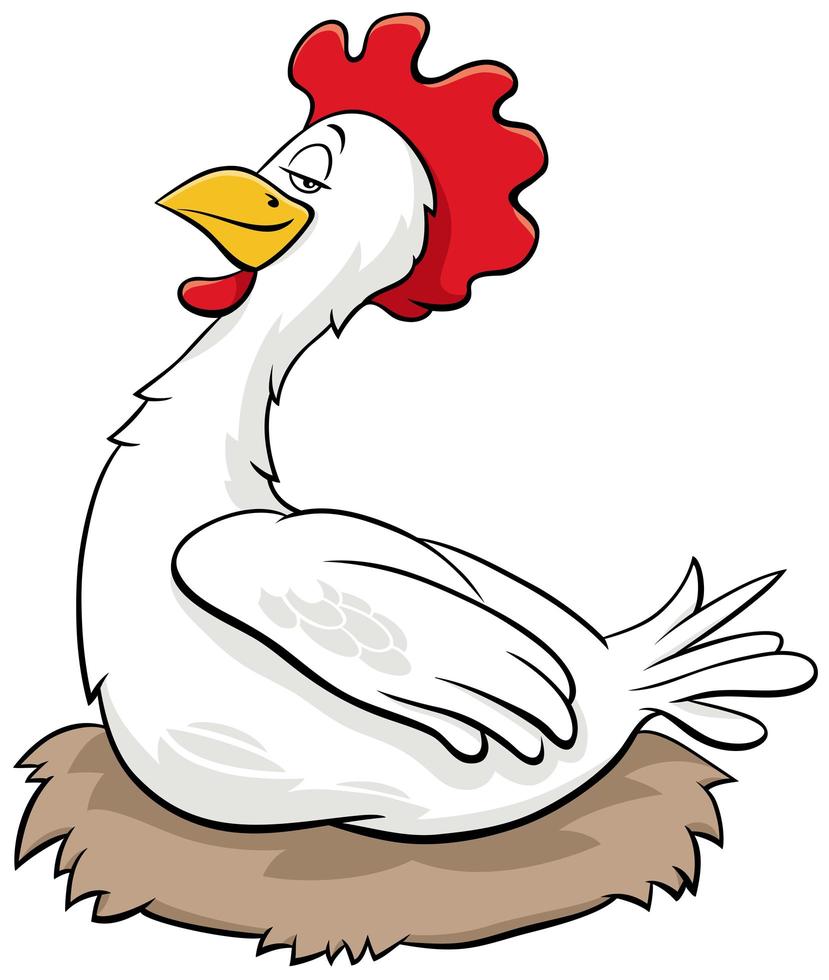 gallina o pollo hembra personaje de pájaro de granja de dibujos animados vector