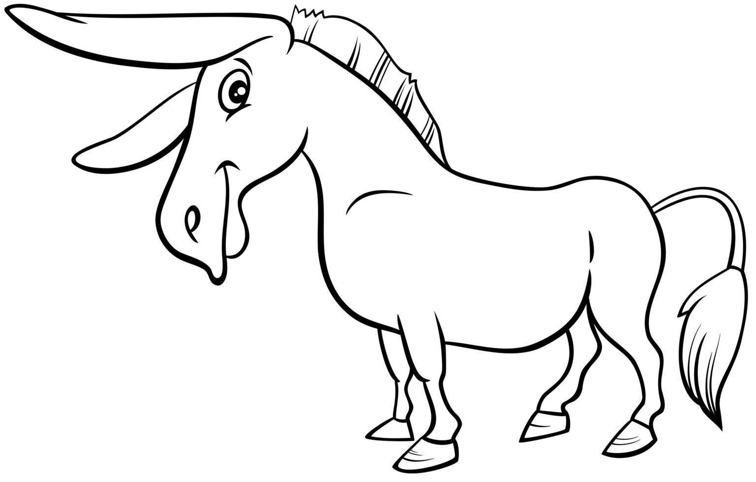 cartoon donkey farm animal coloring book page vector