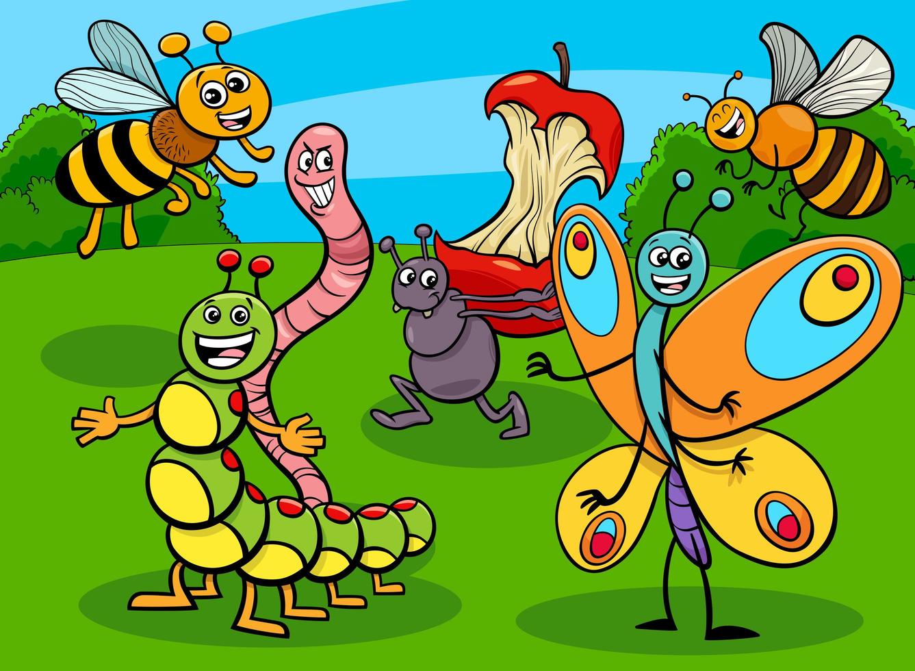 funny insects and bugs cartoon characters group vector