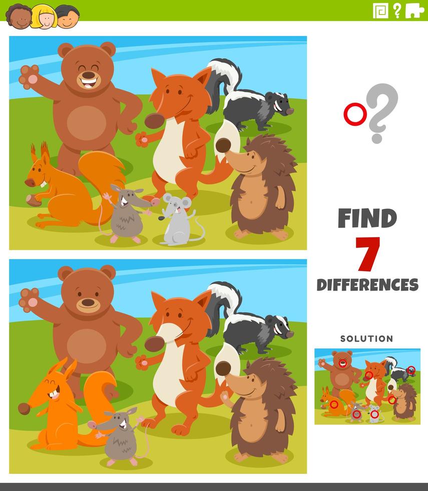 differences educational game with wild animals vector