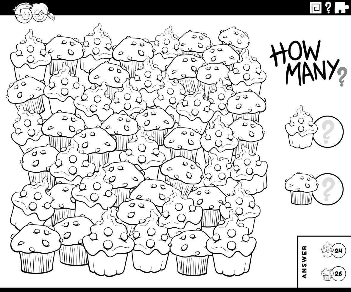 counting muffins and cupcakes educational game color book page vector