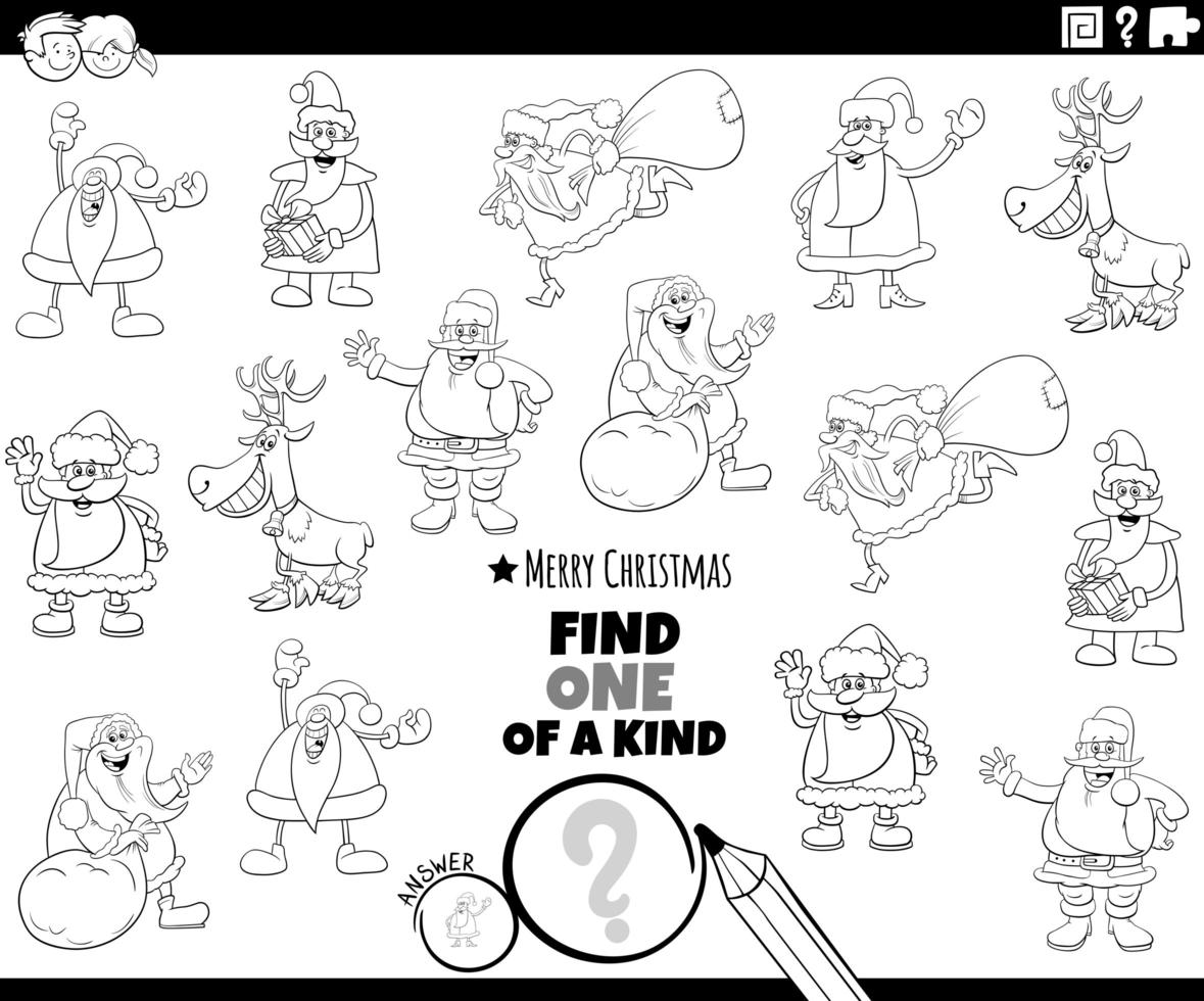 one of a kind task with Christmas characters coloring book page vector