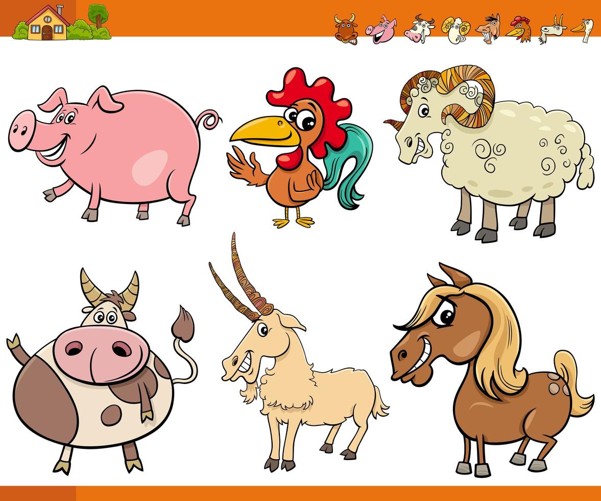 cartoon farm animal characters collection vector