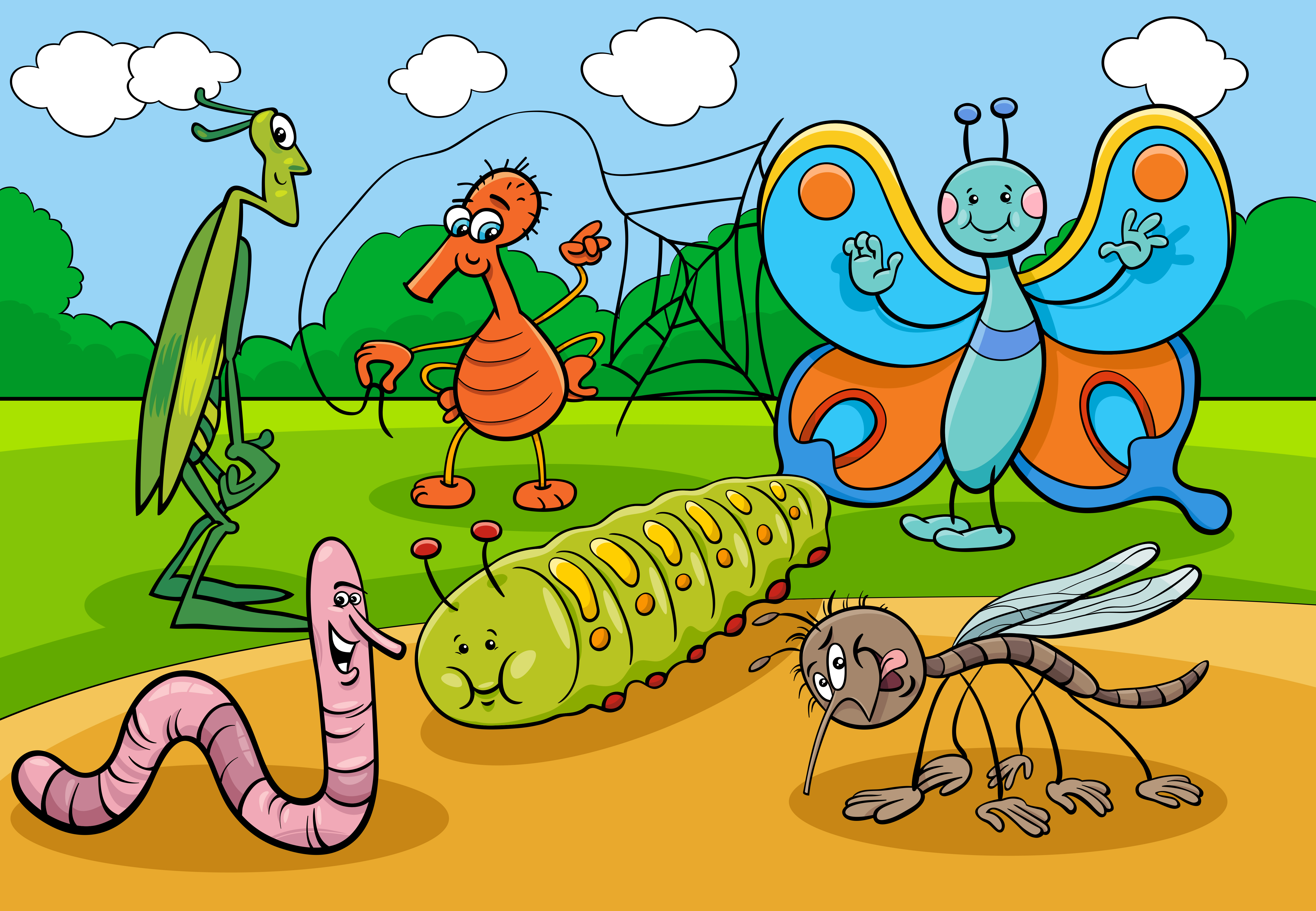 happy insects and bugs cartoon characters group 1945297 Vector Art at  Vecteezy