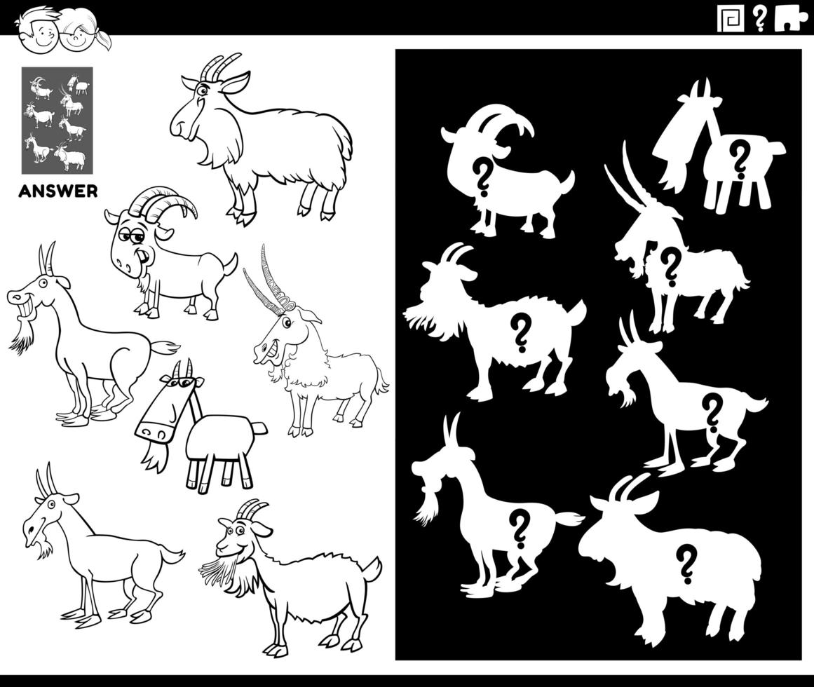 matching shapes game with goats coloring book page vector