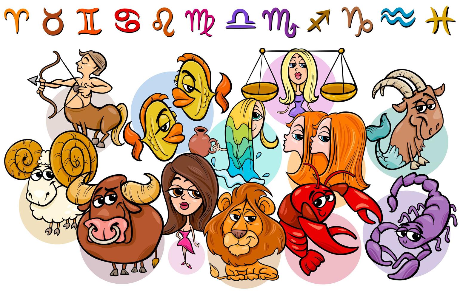 horoscope zodiac signs collection cartoon illustration vector