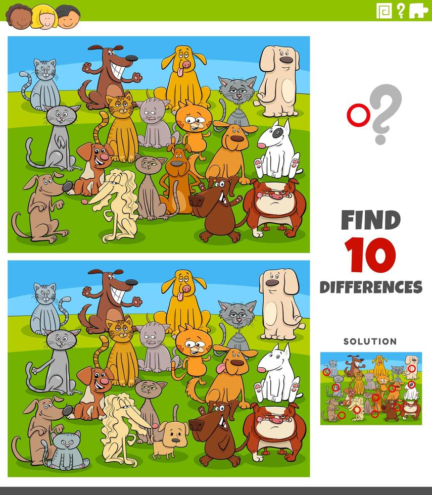 differences educational task with comic cats and dogs vector
