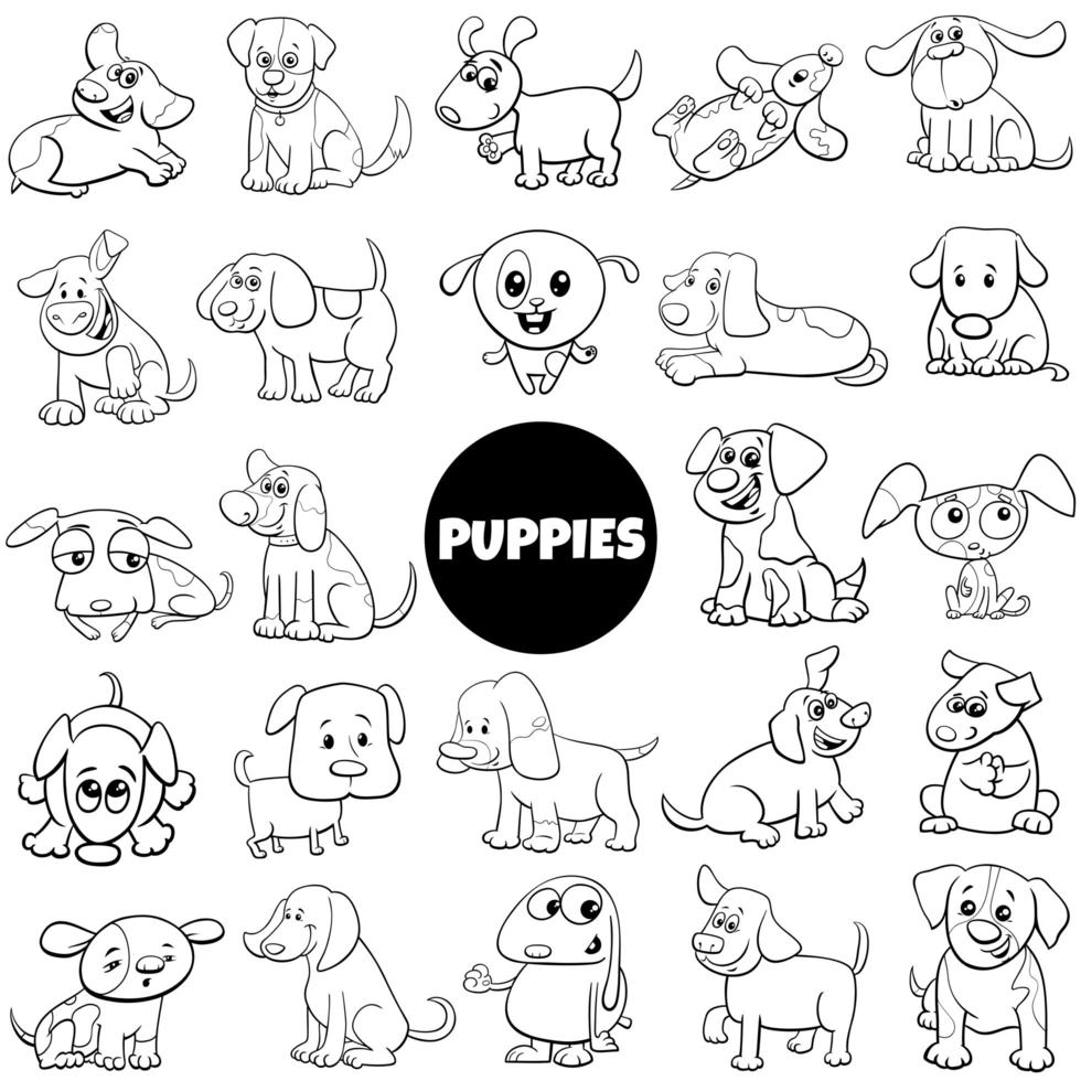 conjunto grande de personajes de cachorro de dibujos animados en blanco y  negro 1945340 Vector en Vecteezy