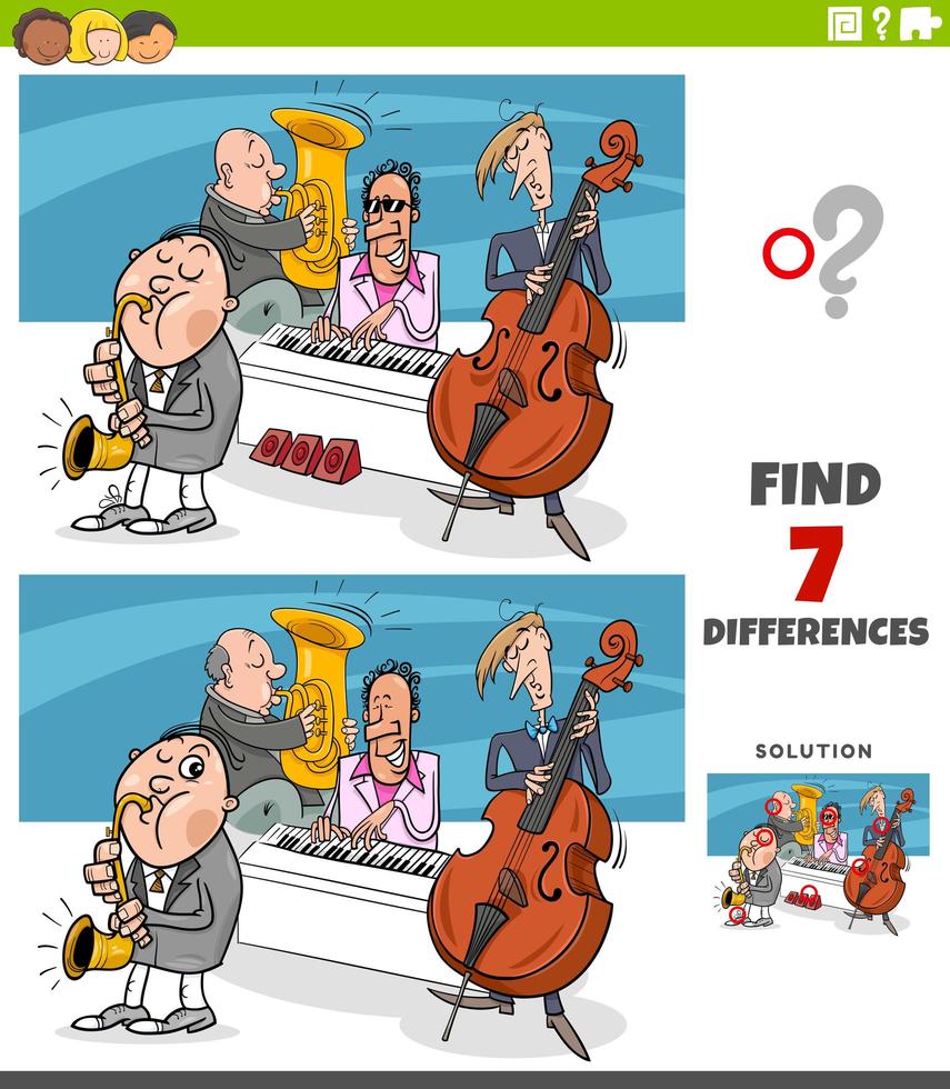 differences educational game with jazz band musicians vector
