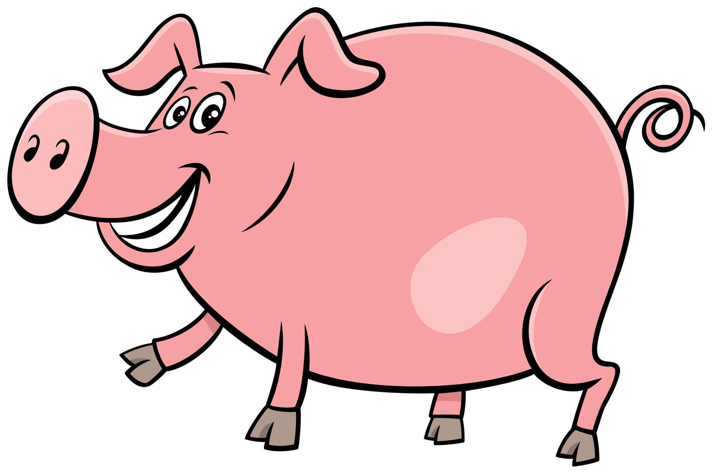 happy pig farm animal character cartoon illustration vector