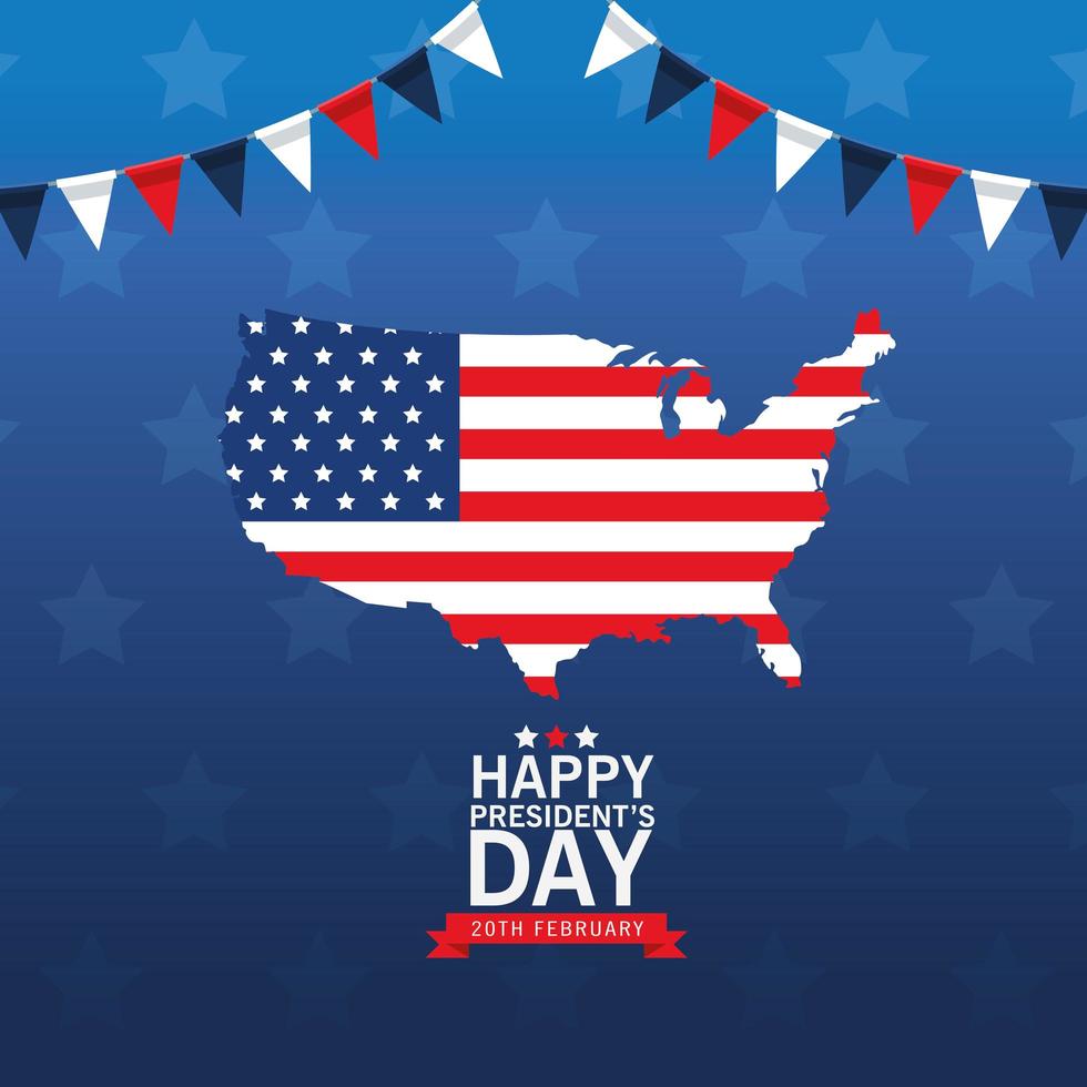 happy presidents day poster with usa map and flag vector