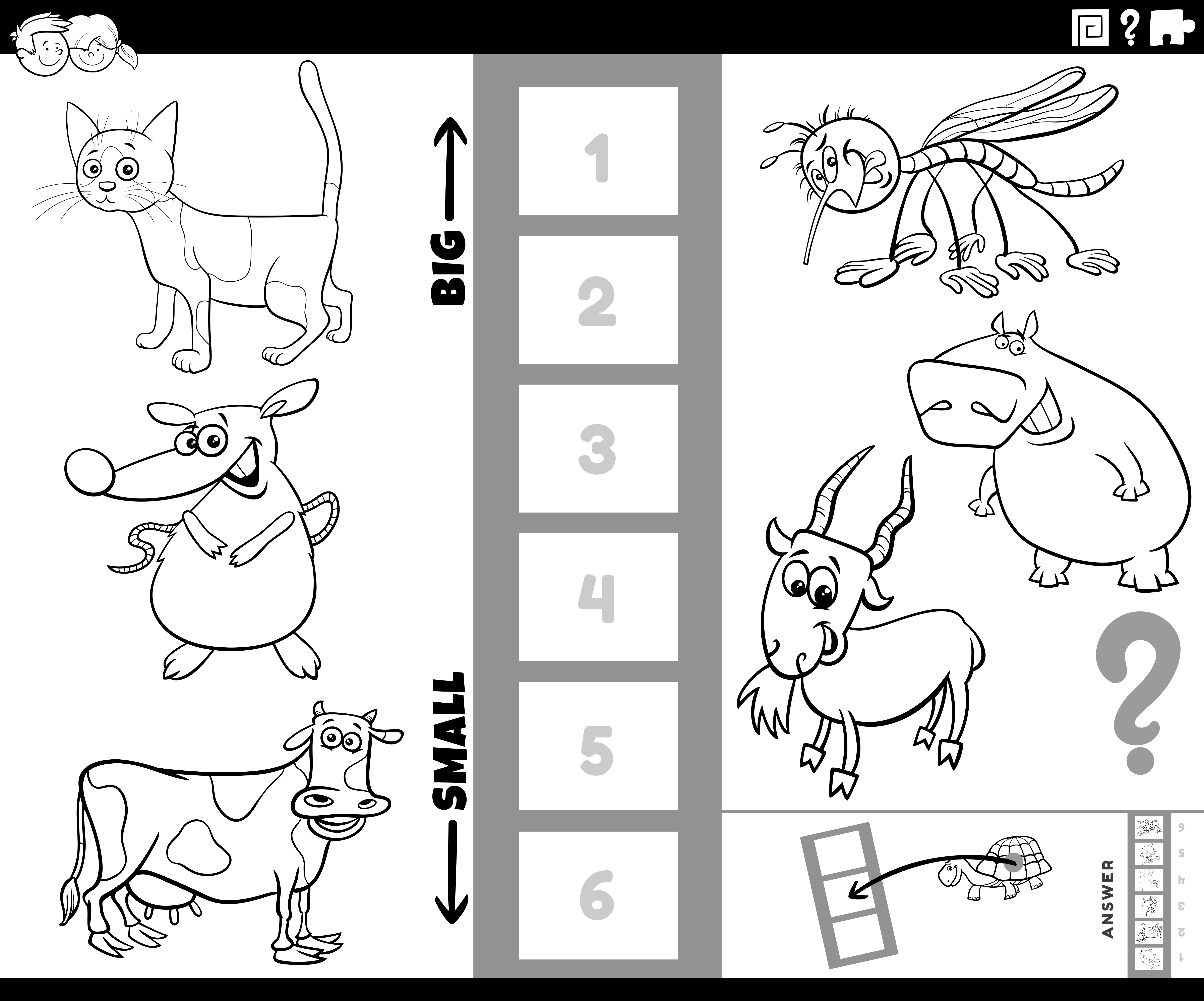 Download Find Biggest And Smallest Animal Game Coloring Book Page 1945354 Vector Art At Vecteezy