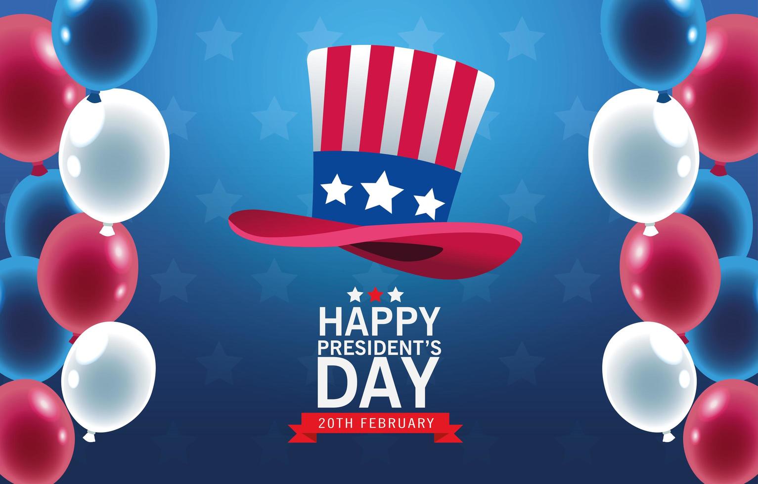 happy presidents day poster with tophat and balloons vector