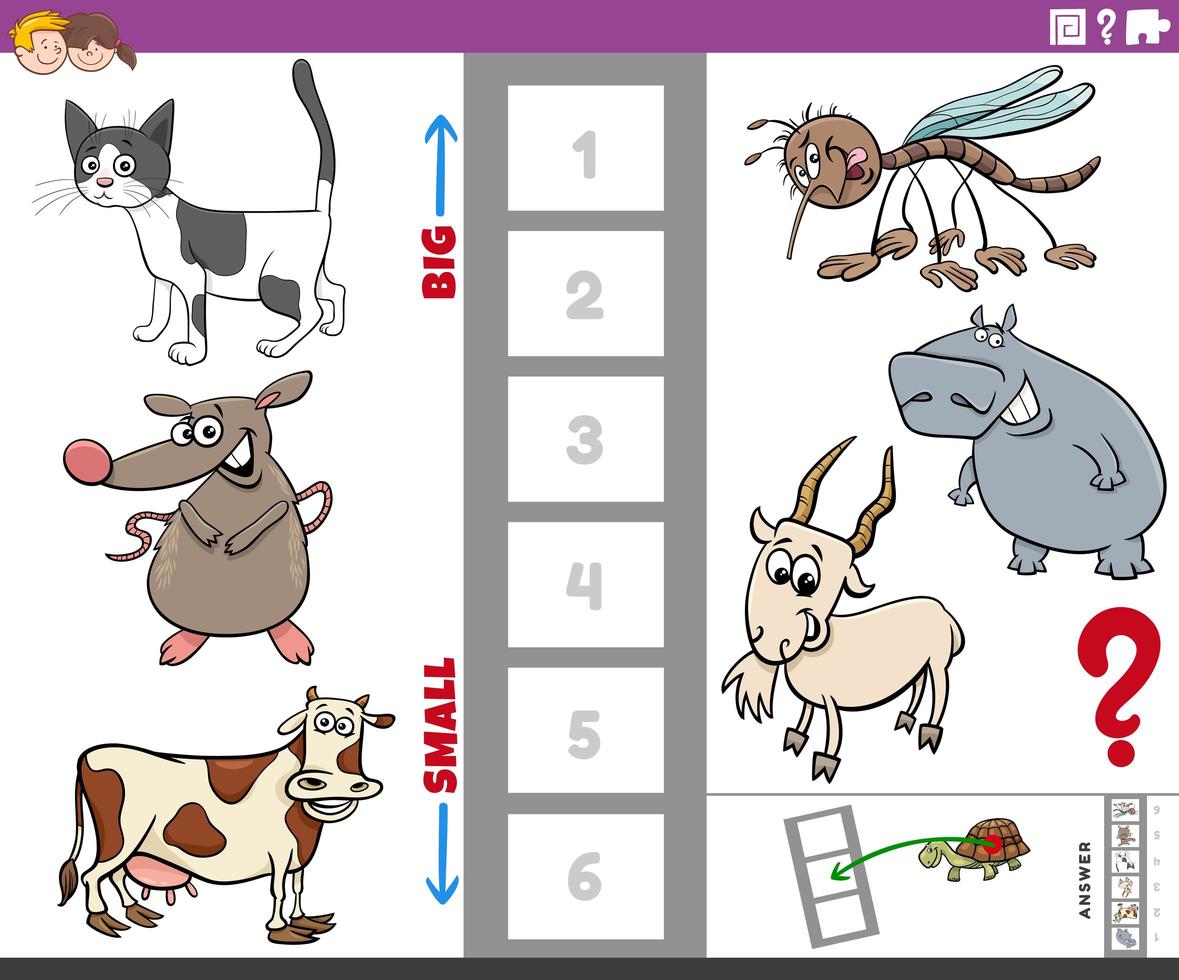 educational task with big and small animals for children vector