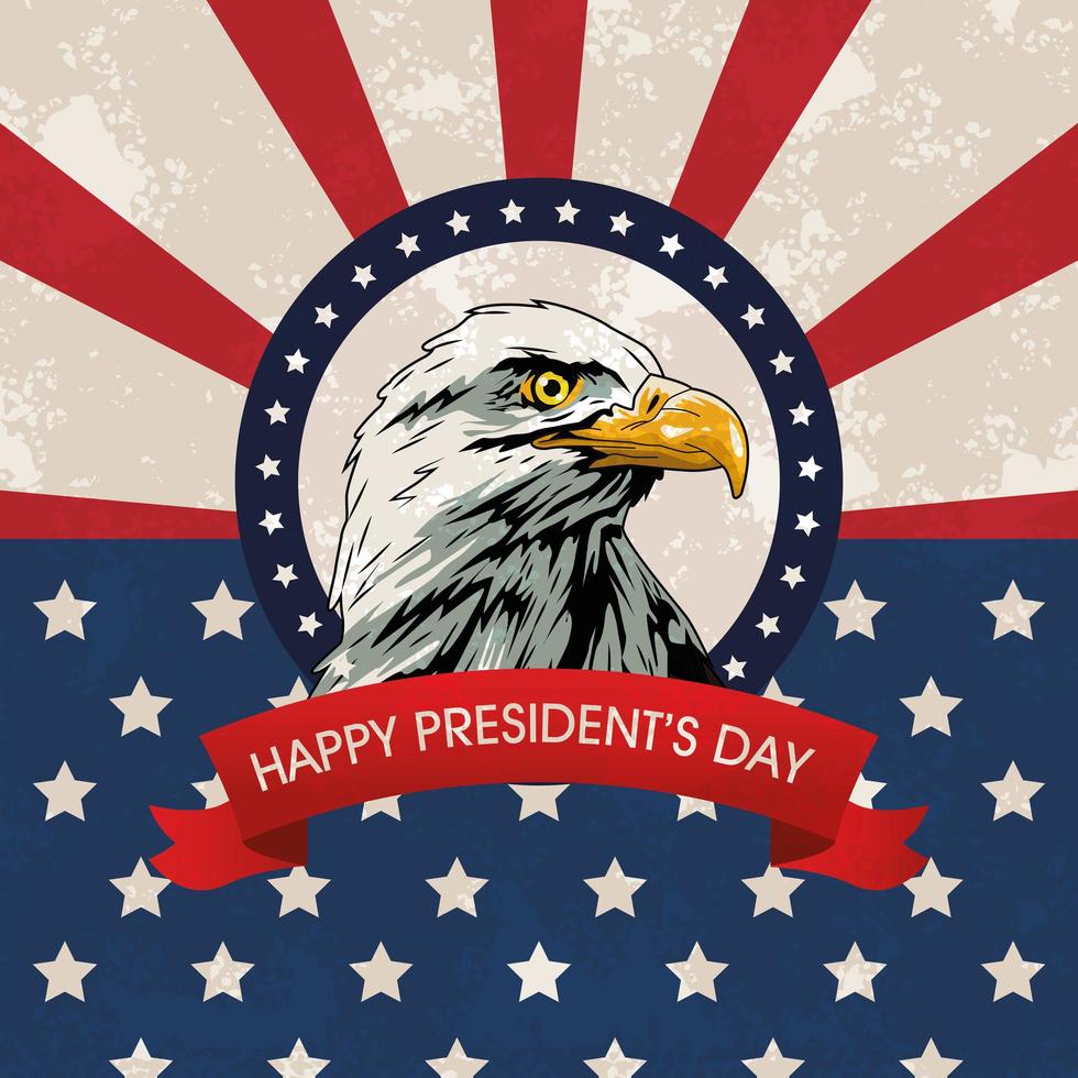 cartel del feliz día de los presidentes con águila y bandera de estados unidos vector