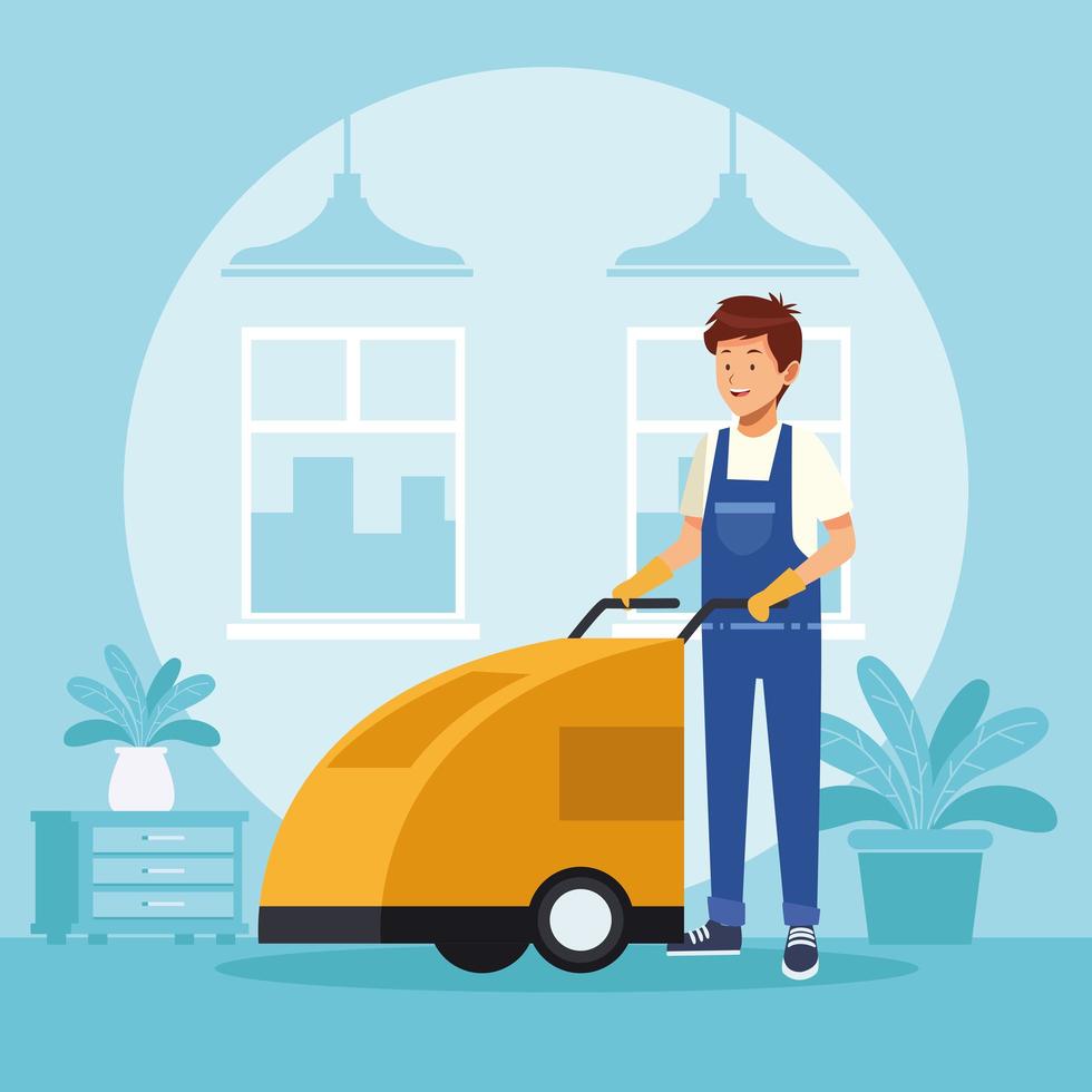 housekeeping male worker with toilet trolley vector