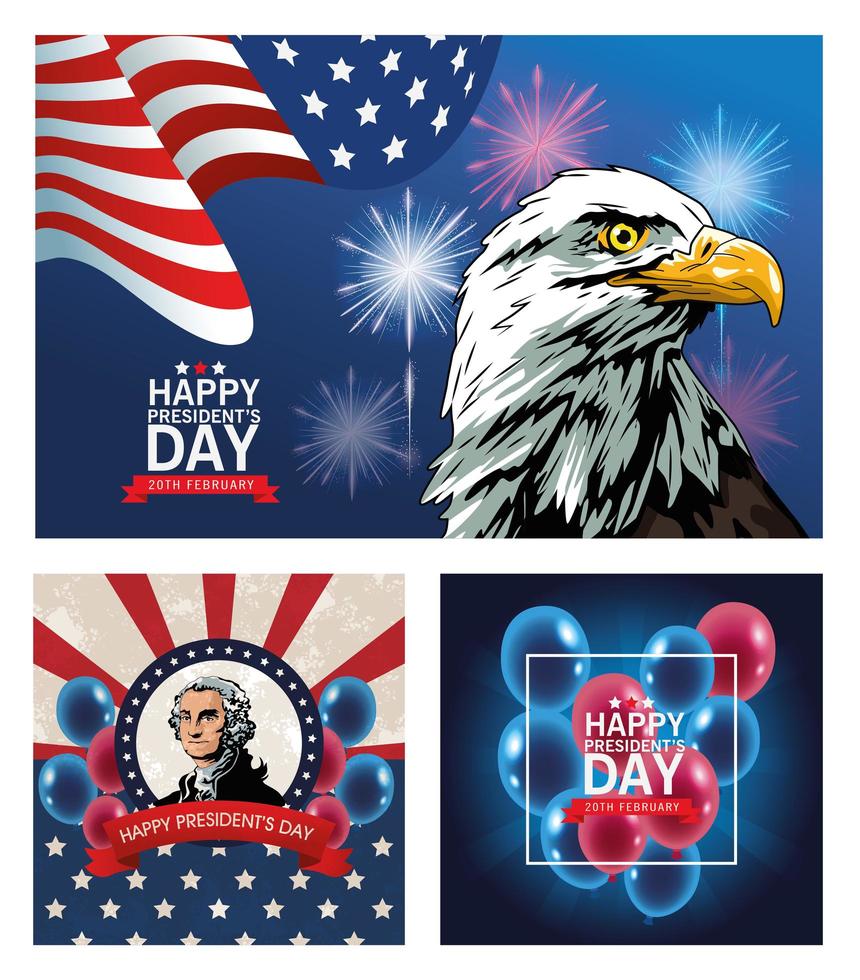 happy presidents day poster with set of scenes vector