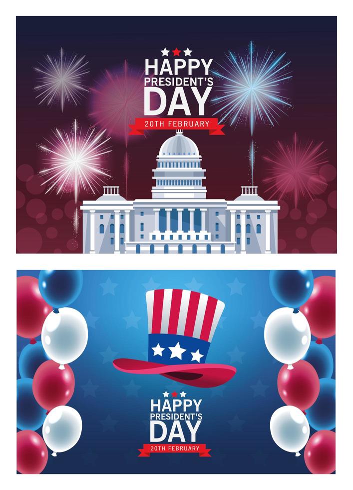 happy presidents day poster with set of scenes vector