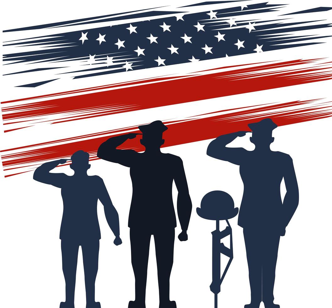 silhouette military officers with helmet on rifle vector