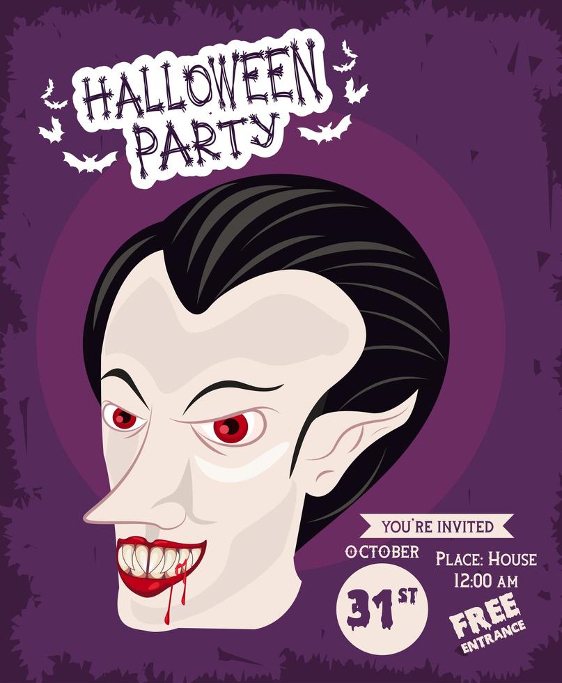 cartel de celebración de fiesta de terror de halloween con vampiro vector