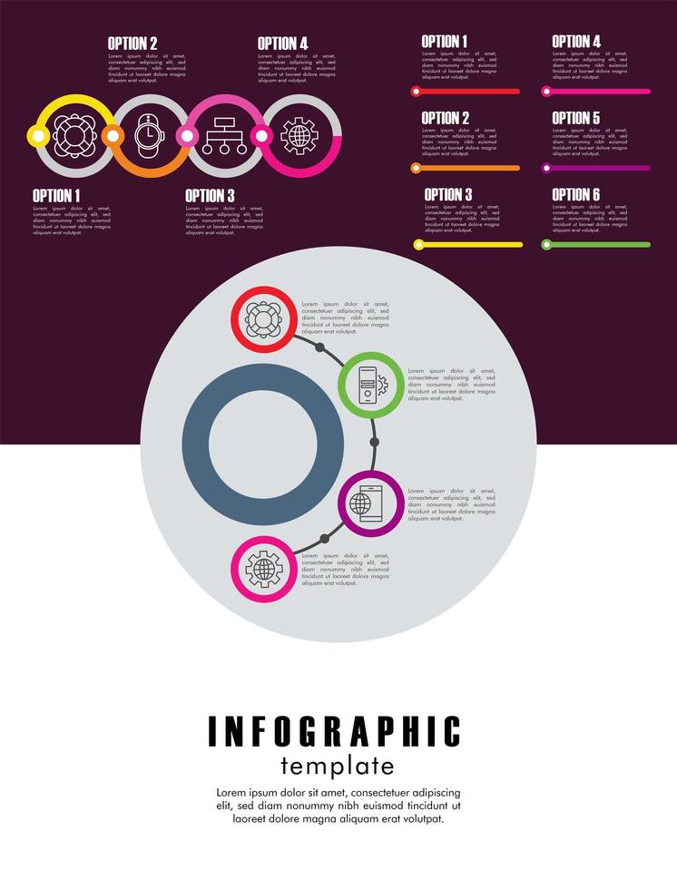 Plantilla infográfica con estadísticas en fondo blanco y morado. vector