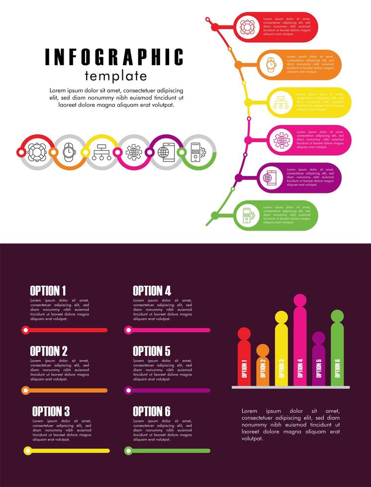 Plantilla infográfica con estadísticas en fondo blanco y morado. vector