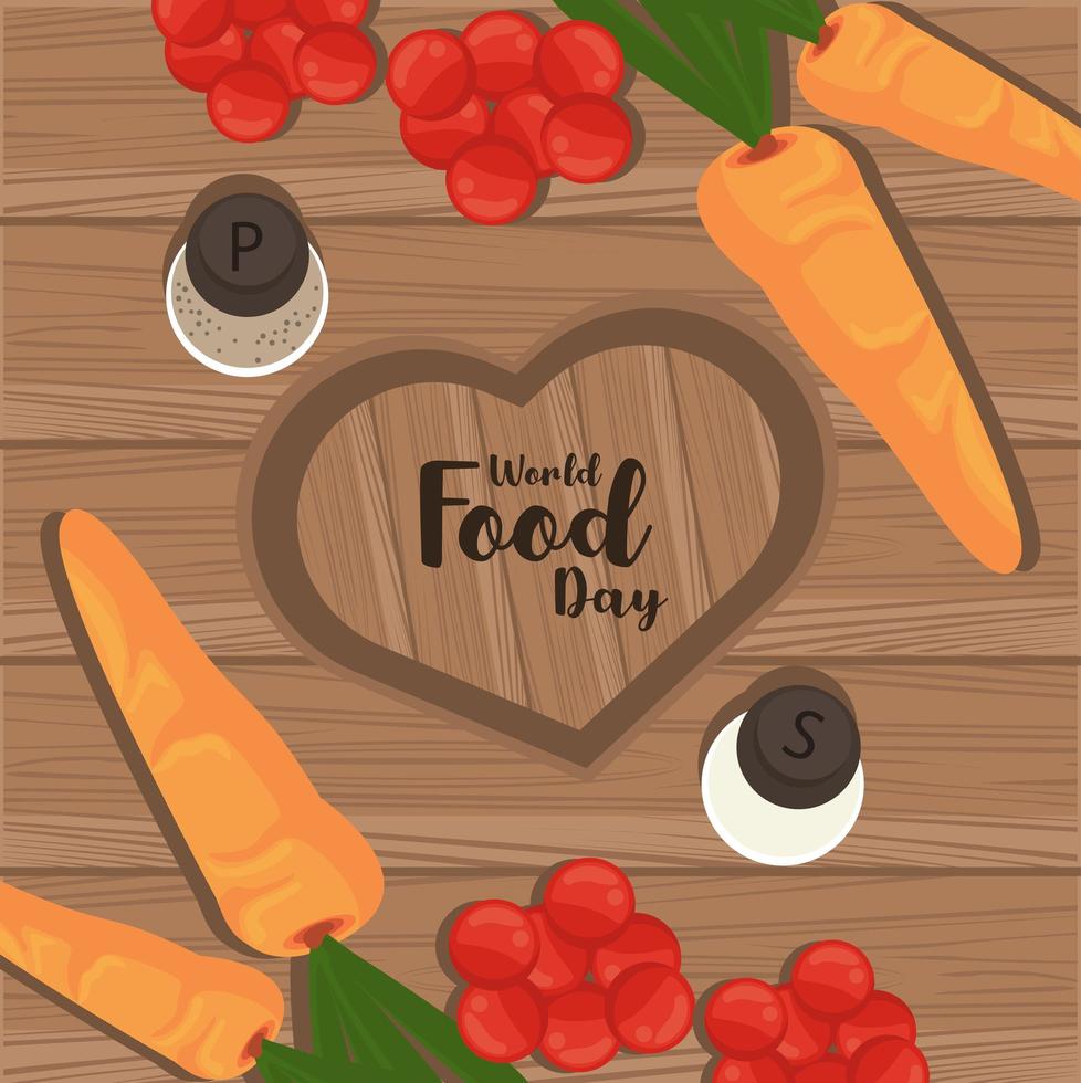 world food day poster with vegetables on wooden background vector