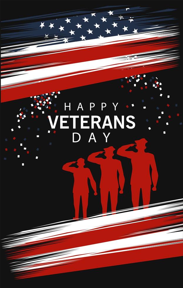 feliz día de los veteranos letras con oficiales militares vector