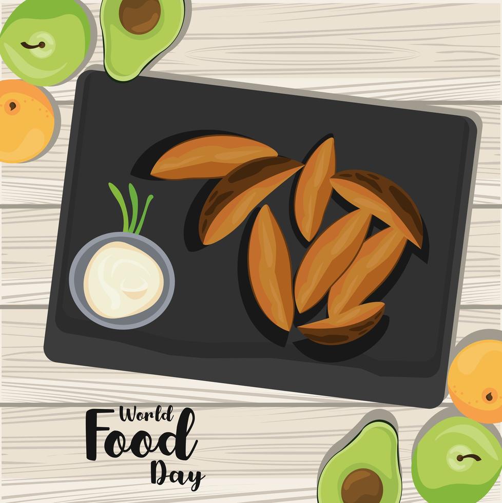 world food day poster with vegetables on wooden background vector