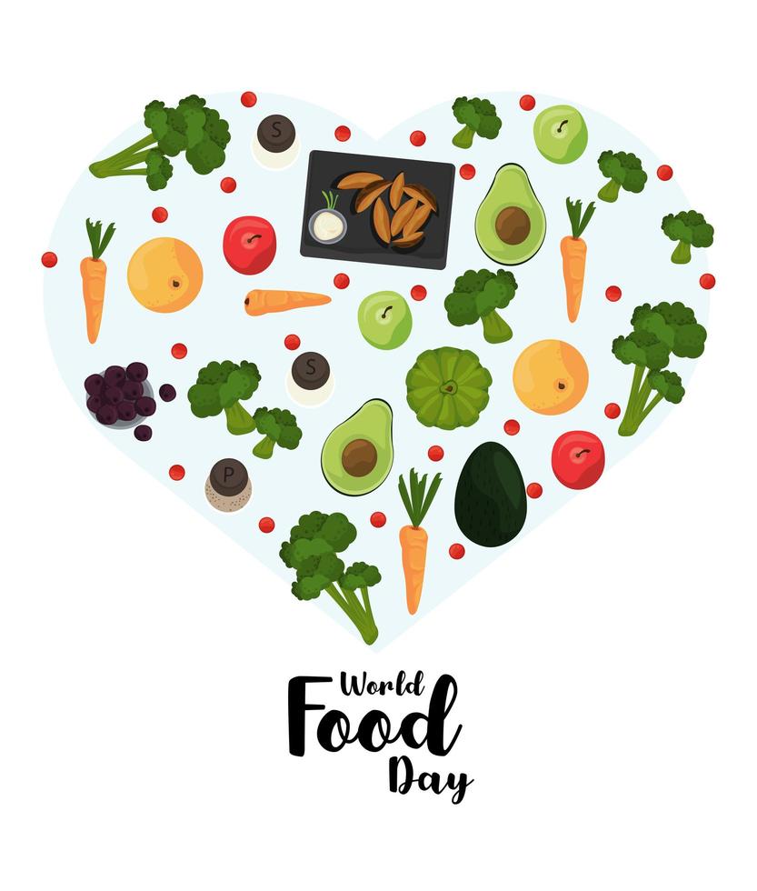 world food day poster with vegetables on heart shape vector