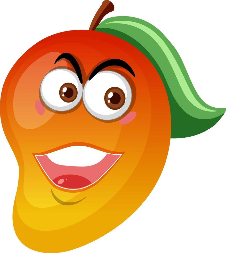 Personaje de dibujos animados de mango con expresión de cara feliz sobre fondo blanco. vector