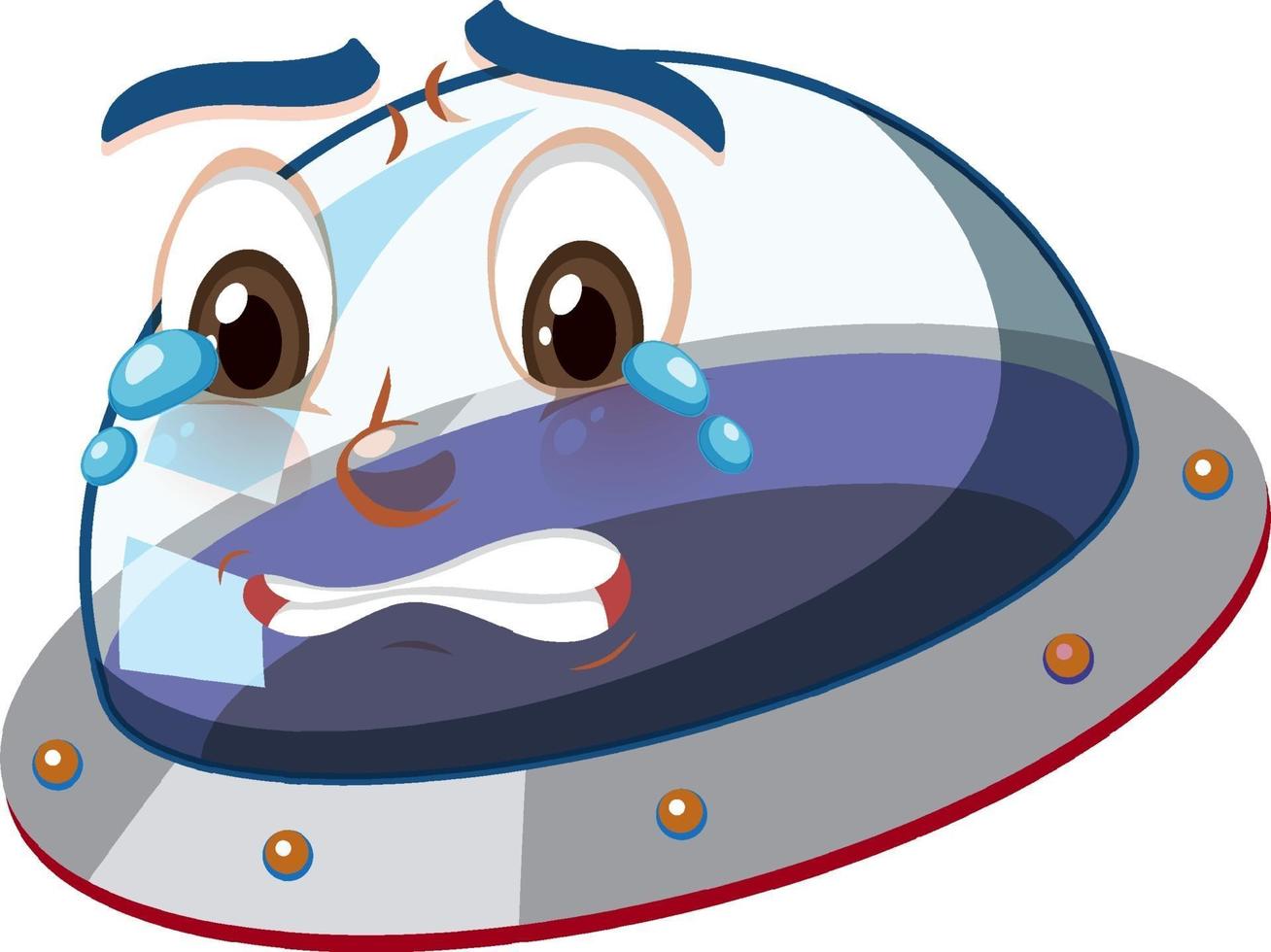 Ufo with crying face expression on white background vector