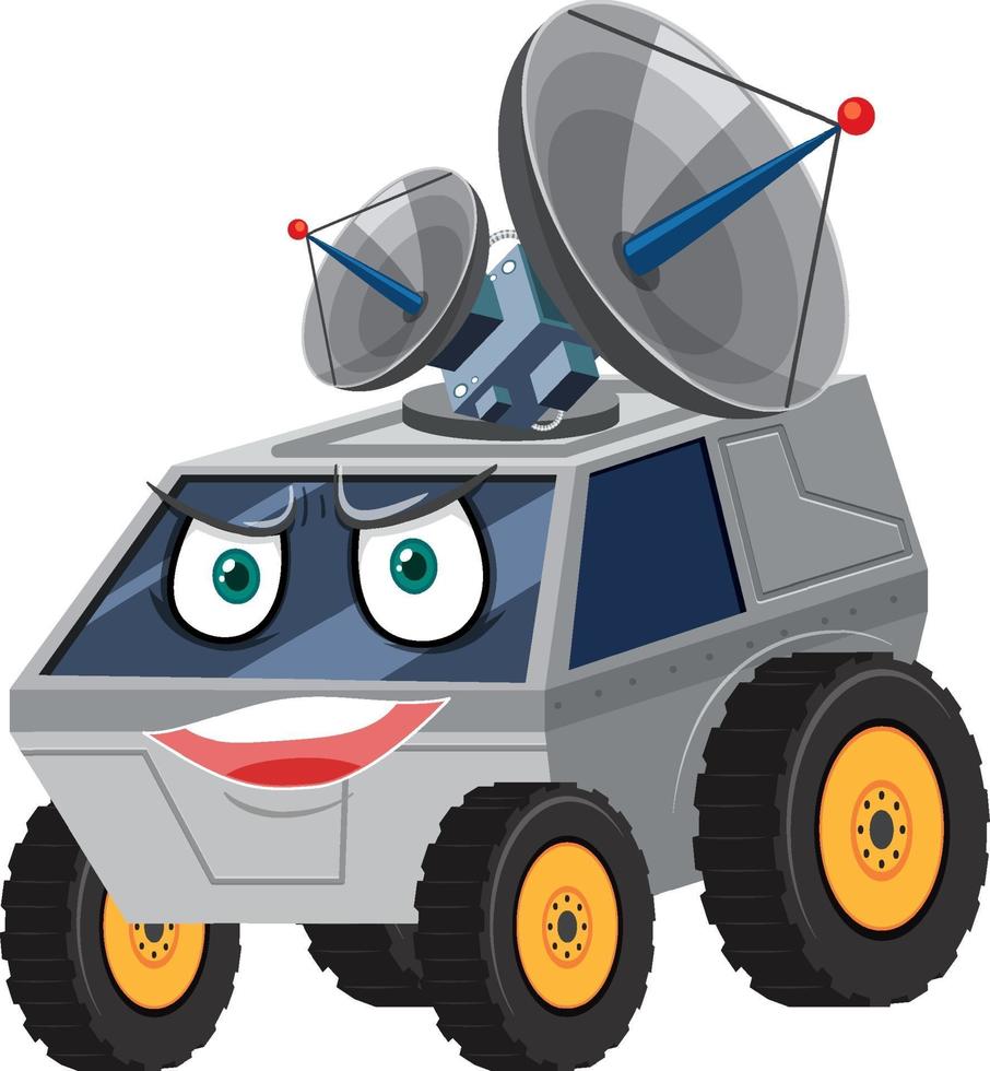 Spacecraft cartoon character with face expression on white background vector