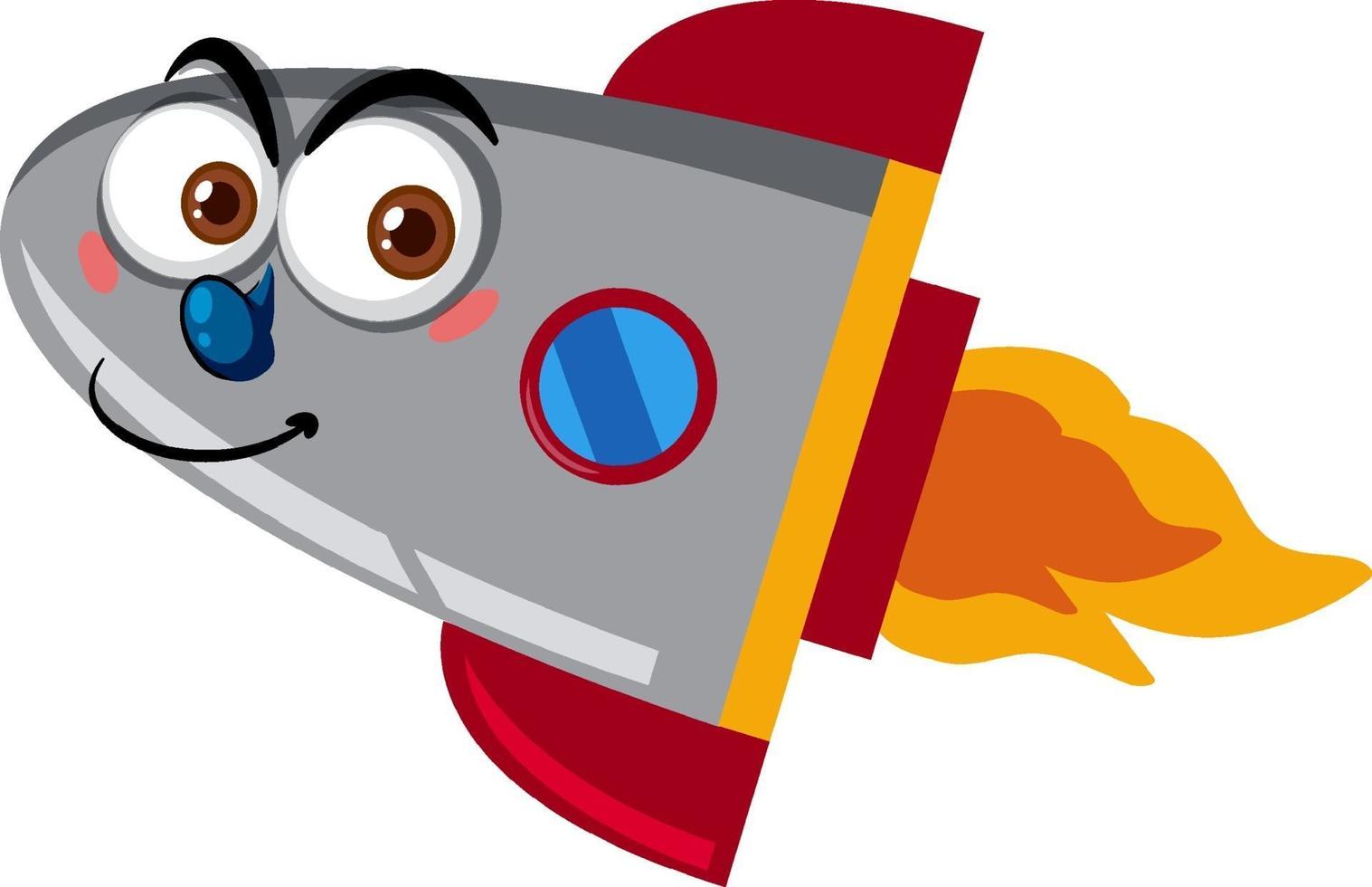 Rocketship cartoon with happy face on white background vector
