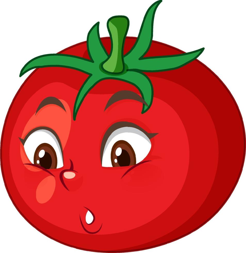 Personaje de dibujos animados de tomate con expresión facial sobre fondo blanco. vector